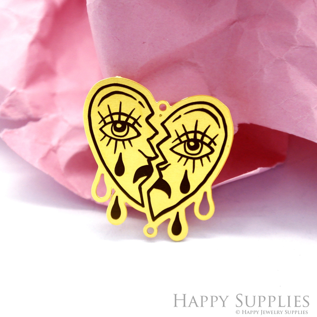 Making Jewelry Findings Raw Brass Bead Pendant Laser Cut Engraved Black Heart Charm For DIY Necklace Earrings(ERD144)