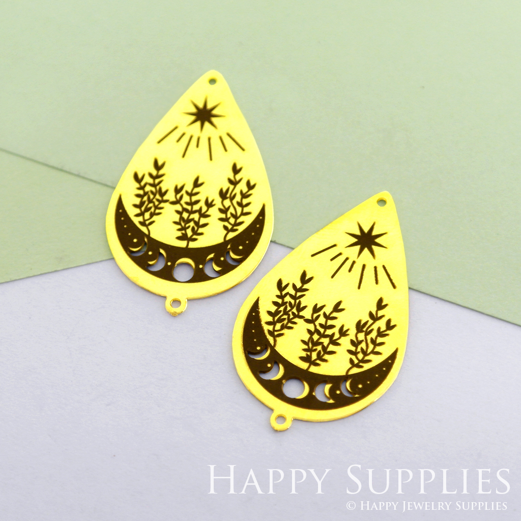 Making Jewelry Findings Raw Brass Bead Pendant Laser Cut Engraved Black Teardrop Charm For DIY Necklace Earrings(ERD71)