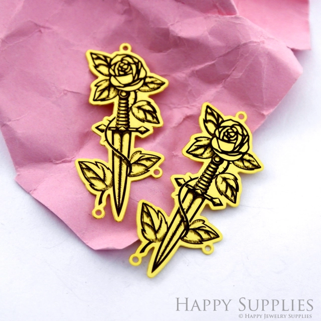 Making Jewelry Findings Raw Brass Bead Pendant Laser Cut Engraved Black Sword Charm For DIY Necklace Earrings(ERD132)