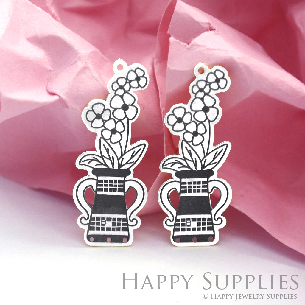 Making Jewelry Findings Stainless Steel Bead Metal Pendant Laser Cut Engraved Black Flower Charms For DIY Necklace Earrings (ESD94)