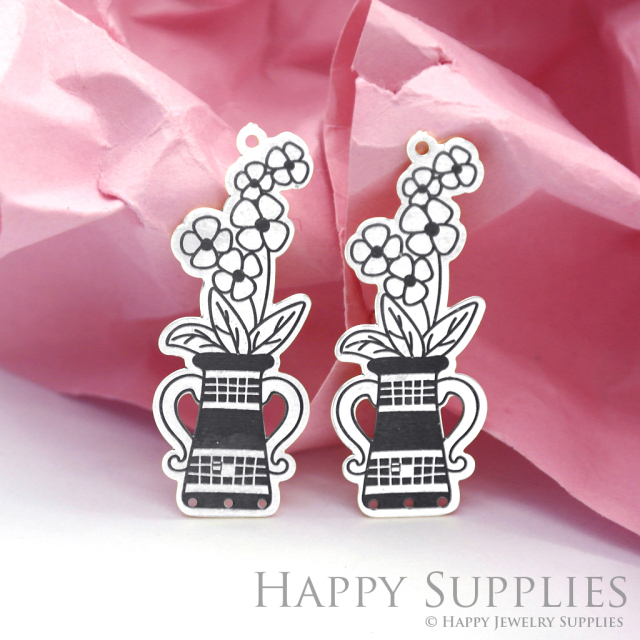 Making Jewelry Findings Stainless Steel Bead Metal Pendant Laser Cut Engraved Black Flower Charms For DIY Necklace Earrings (ESD94)