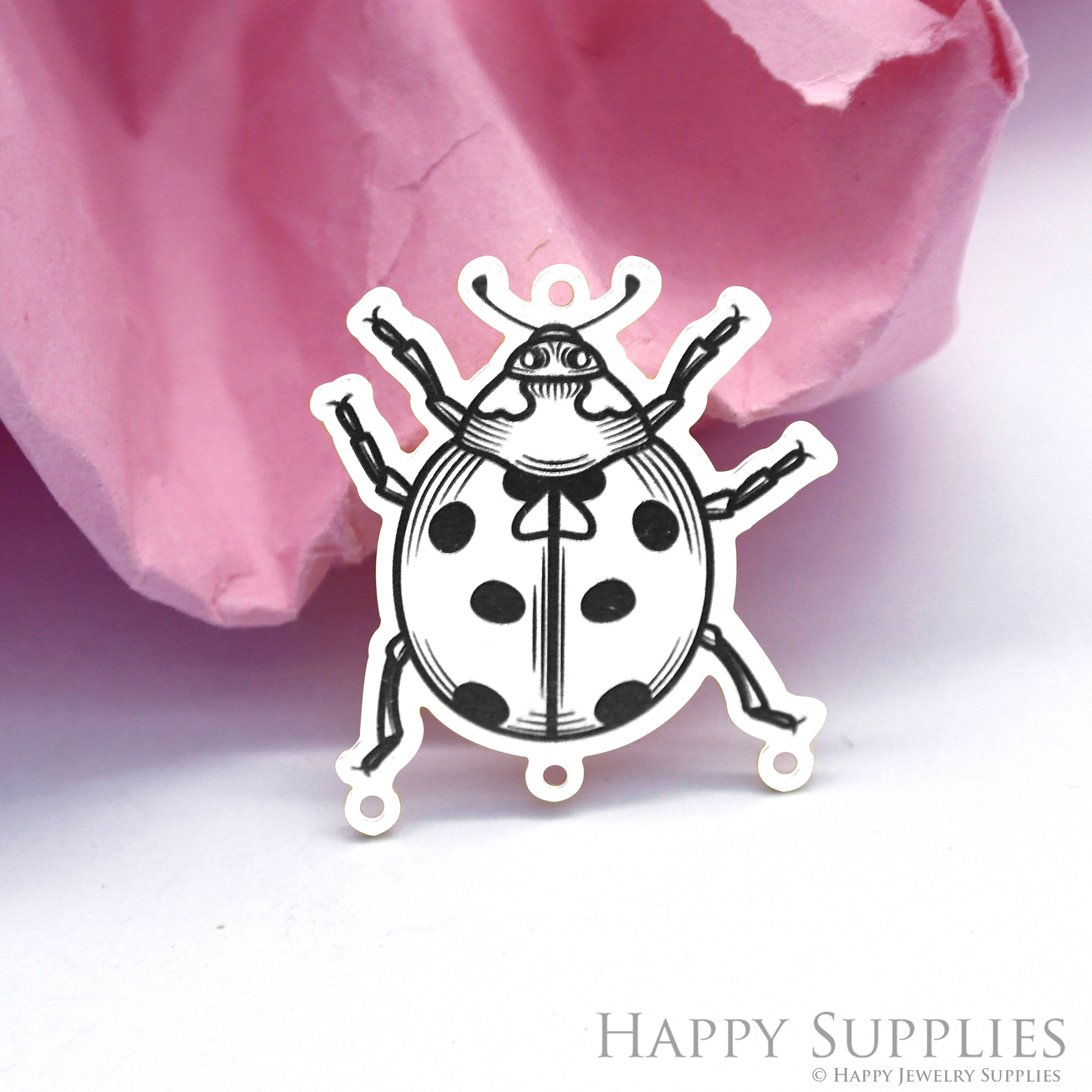 Making Jewelry Findings Raw Brass Bead Pendant Laser Cut Engraved Black Ladybug Charm For DIY Necklace Earrings(ERD105)