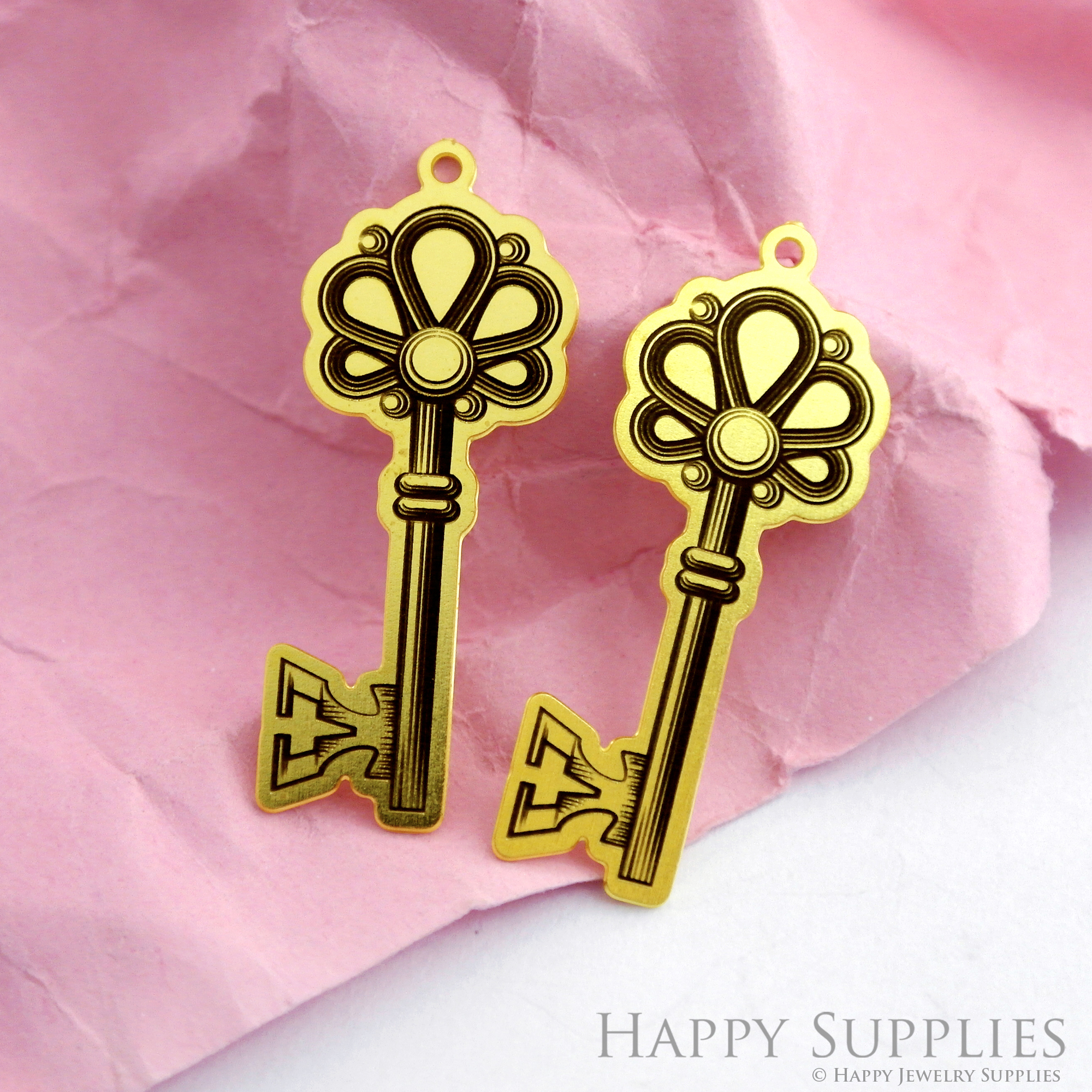 Making Jewelry Findings Raw Brass Bead Pendant Laser Cut Engraved Black Key Charm For DIY Necklace Earrings(ERD146)