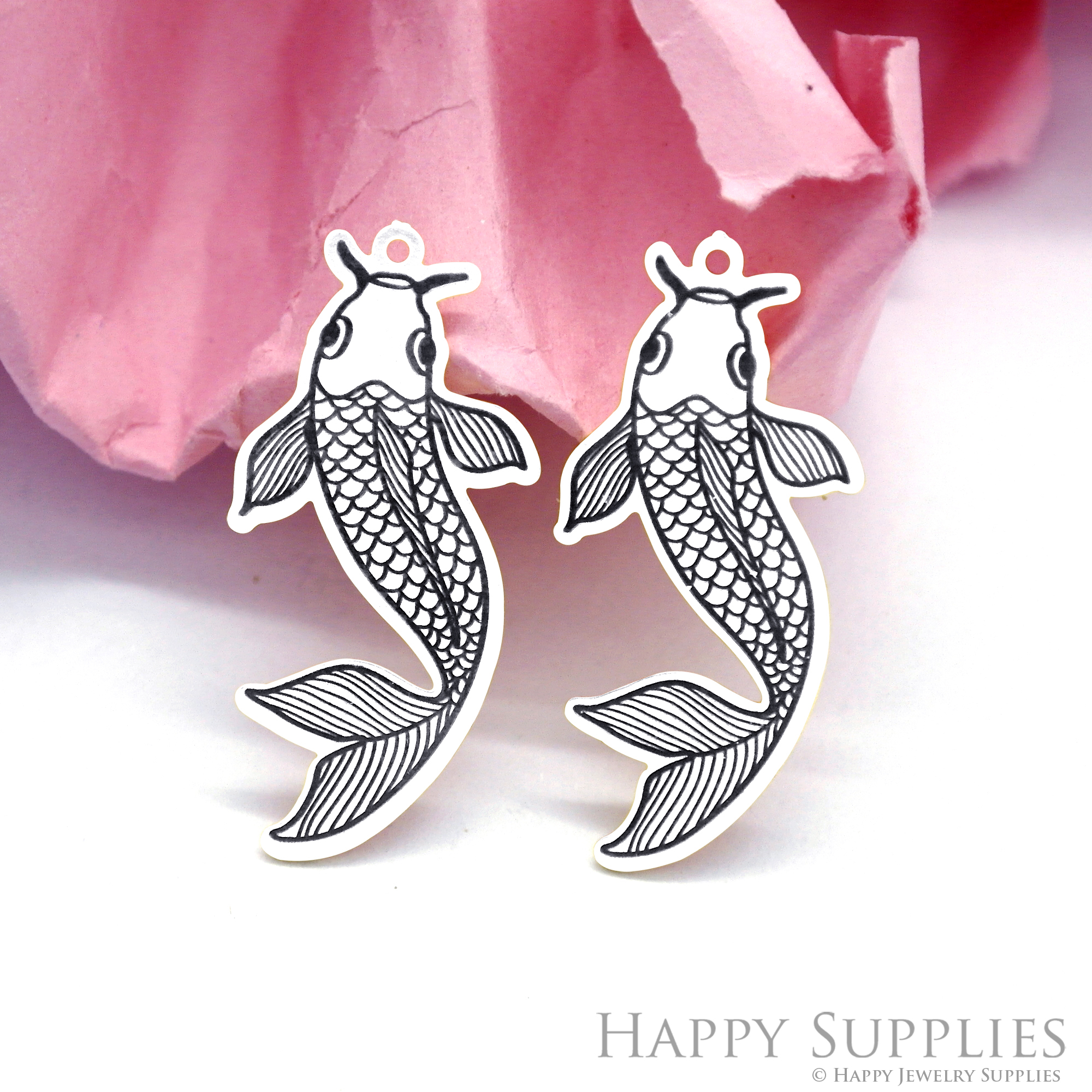 Making Jewelry Findings Raw Brass Bead Pendant Laser Cut Engraved Black Fish Charm For DIY Necklace Earrings(ERD108)