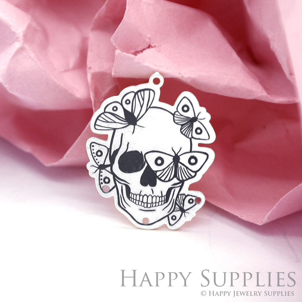 Making Jewelry Findings Stainless Steel Bead Metal Pendant Laser Cut Engraved Black Skull Charms For DIY Necklace Earrings (ESD100)