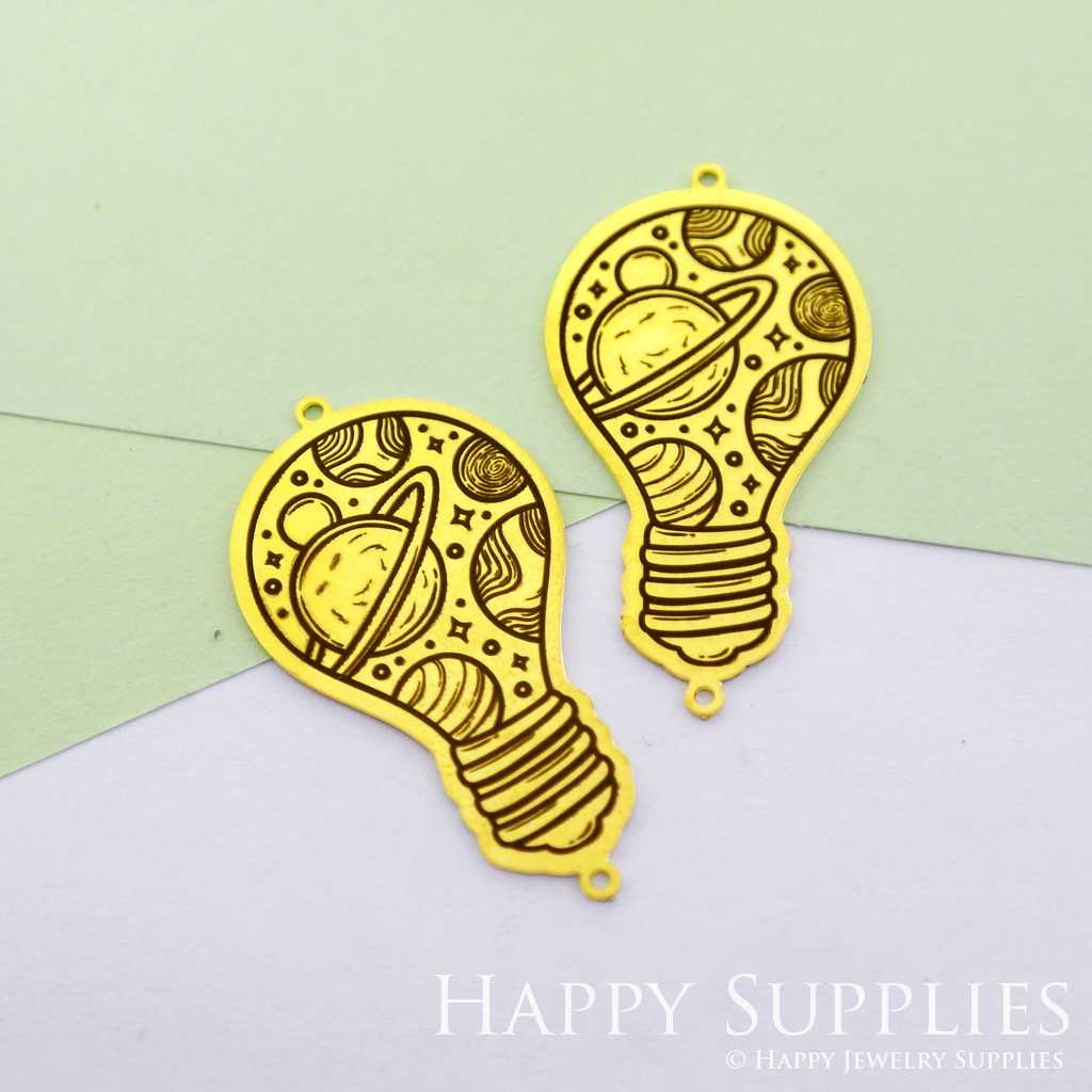Making Jewelry Findings Raw Brass Bead Pendant Laser Cut Engraved Black Light bulb Charm For DIY Necklace Earrings(ERD73)