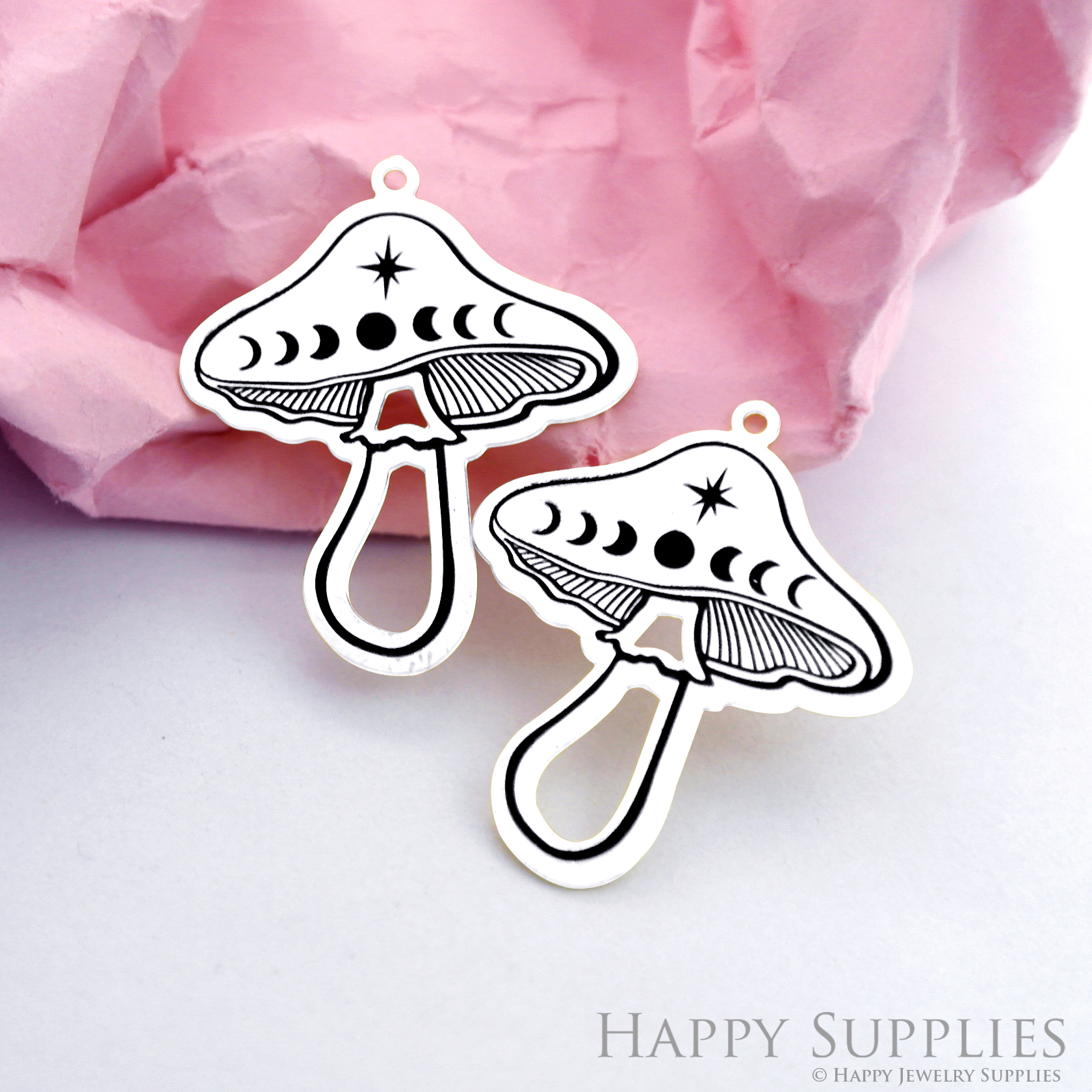 Making Jewelry Findings Stainless Steel Bead Metal Pendant Laser Cut Engraved Black Mushroom Charms For DIY Necklace Earrings (ESD167)