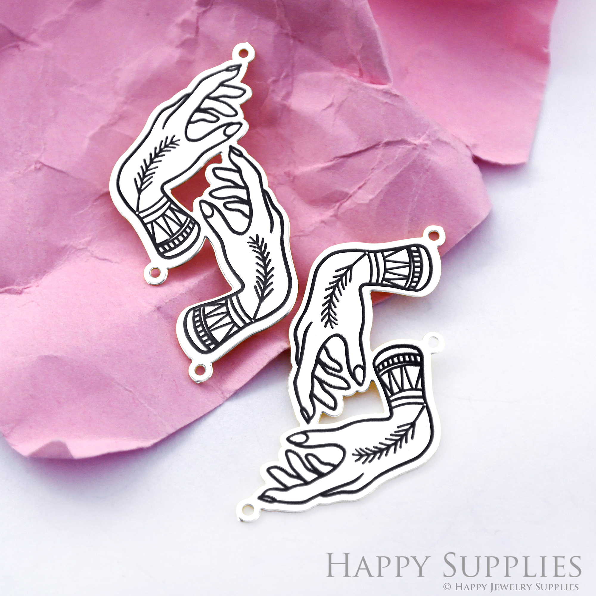 Making Jewelry Findings Stainless Steel Bead Metal Pendant Laser Cut Engraved Black Hand Charms For DIY Necklace Earrings (ESD123)