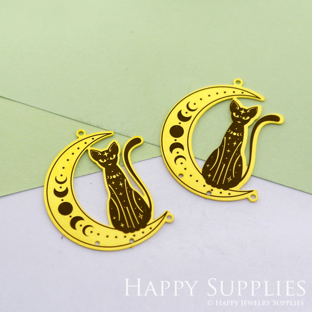 Making Jewelry Findings Stainless Steel Bead Metal Pendant Laser Cut Engraved Black Cat Charms For DIY Necklace Earrings (ESD82)