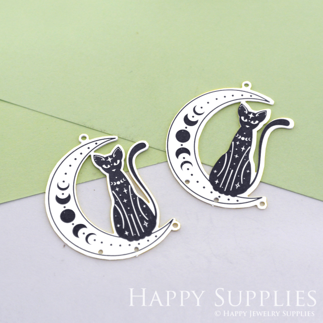 Making Jewelry Findings Stainless Steel Bead Metal Pendant Laser Cut Engraved Black Cat Charms For DIY Necklace Earrings (ESD82)