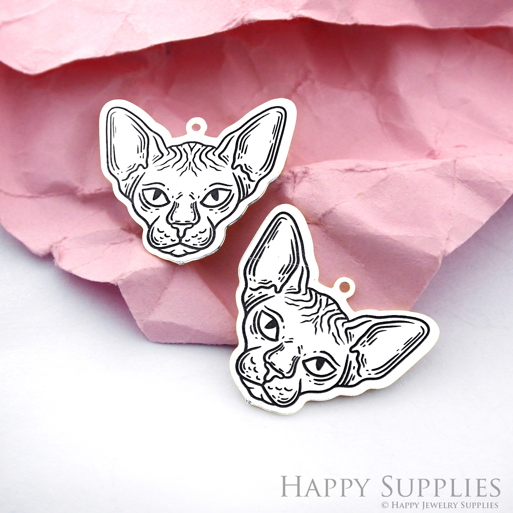 Making Jewelry Findings Stainless Steel Bead Metal Pendant Laser Cut Engraved Black Cat Charms For DIY Necklace Earrings (ESD153)