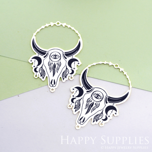 Making Jewelry Findings Raw Brass Bead Pendant Laser Cut Engraved Black Cow Charm For DIY Necklace Earrings(ERD75)