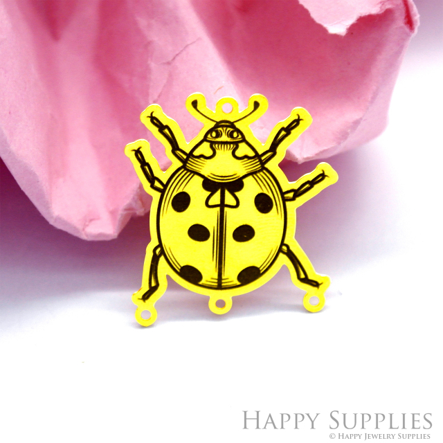 Making Jewelry Findings Raw Brass Bead Pendant Laser Cut Engraved Black Ladybug Charm For DIY Necklace Earrings(ERD105)