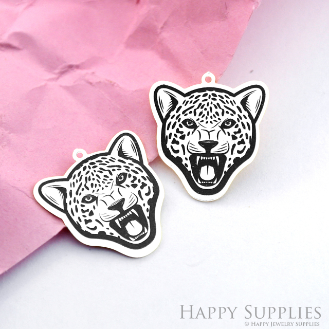 Making Jewelry Findings Stainless Steel Bead Metal Pendant Laser Cut Engraved Black Leopard Charms For DIY Necklace Earrings (ESD103)