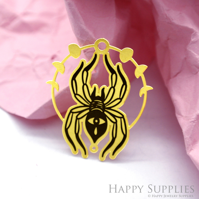 Making Jewelry Findings Stainless Steel Bead Metal Pendant Laser Cut Engraved Black Spider Charms For DIY Necklace Earrings (ESD135)