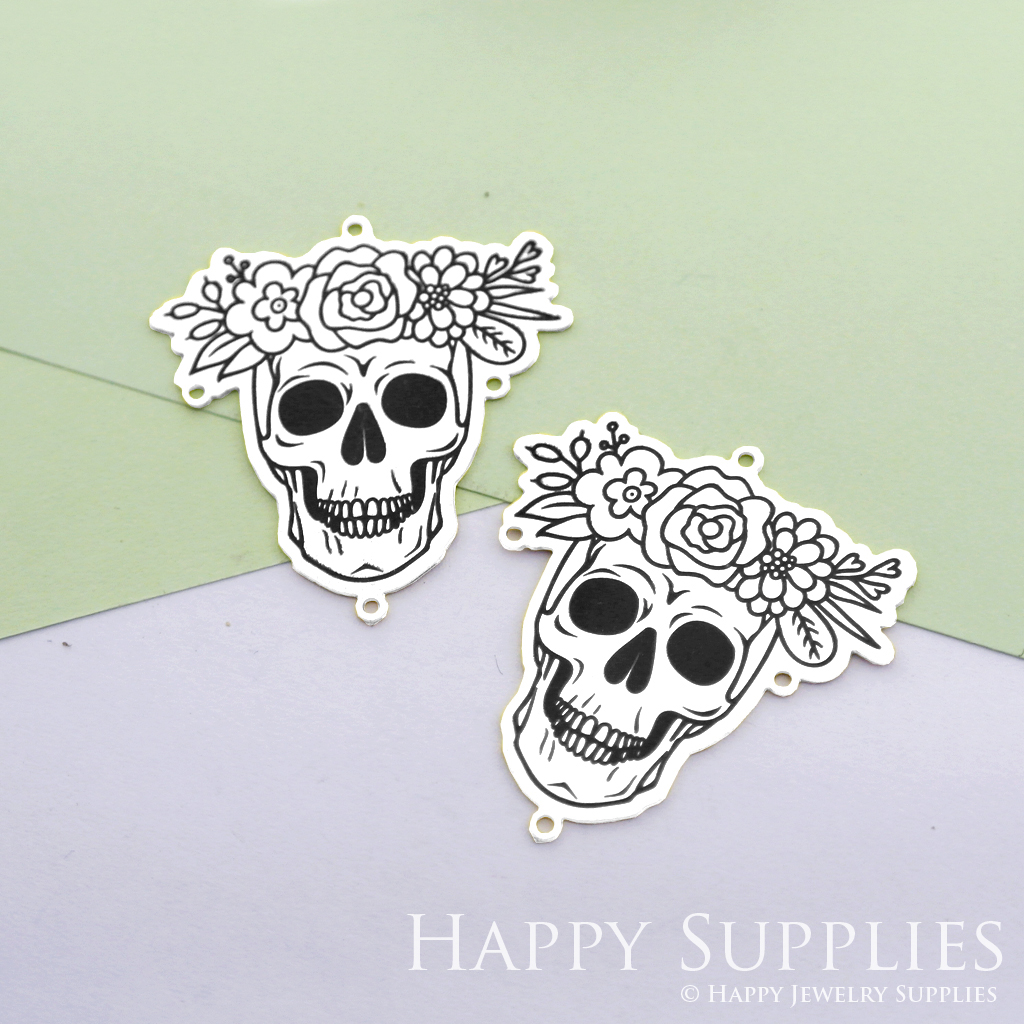 Making Jewelry Findings Stainless Steel Bead Metal Pendant Laser Cut Engraved Black Skull Charms For DIY Necklace Earrings (ESD79)