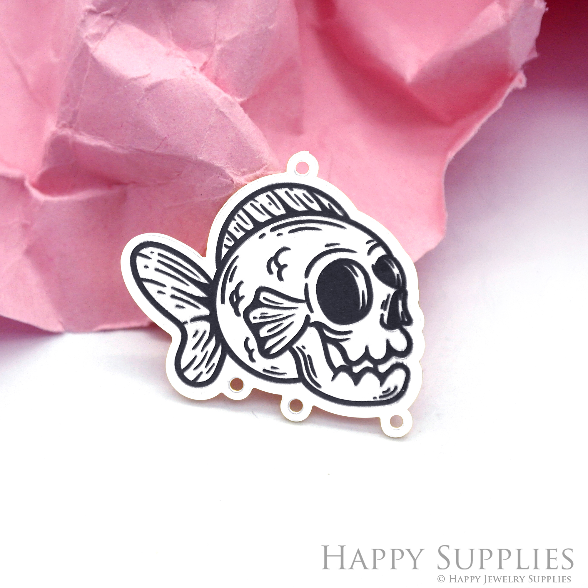 Making Jewelry Findings Stainless Steel Bead Metal Pendant Laser Cut Engraved Black Fish Charms For DIY Necklace Earrings (ESD143)
