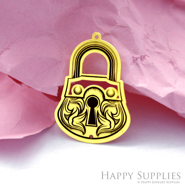 Making Jewelry Findings Raw Brass Bead Pendant Laser Cut Engraved Black Lock Charm For DIY Necklace Earrings(ERD145)