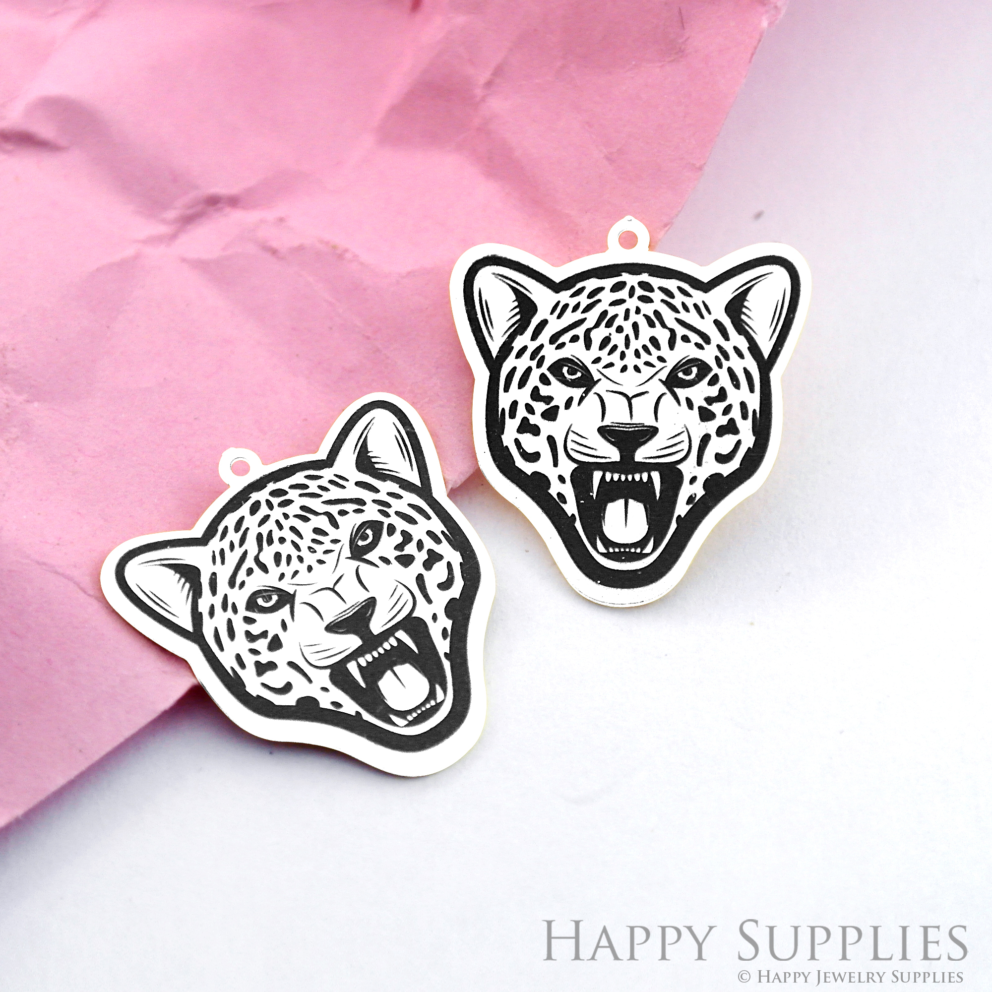 Making Jewelry Findings Raw Brass Bead Pendant Laser Cut Engraved Black Leopard Charm For DIY Necklace Earrings(ERD103)