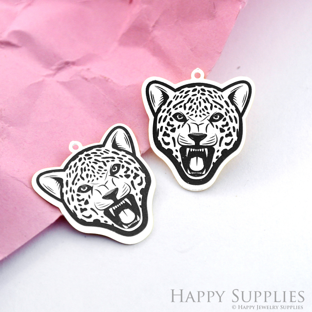 Making Jewelry Findings Raw Brass Bead Pendant Laser Cut Engraved Black Leopard Charm For DIY Necklace Earrings(ERD103)