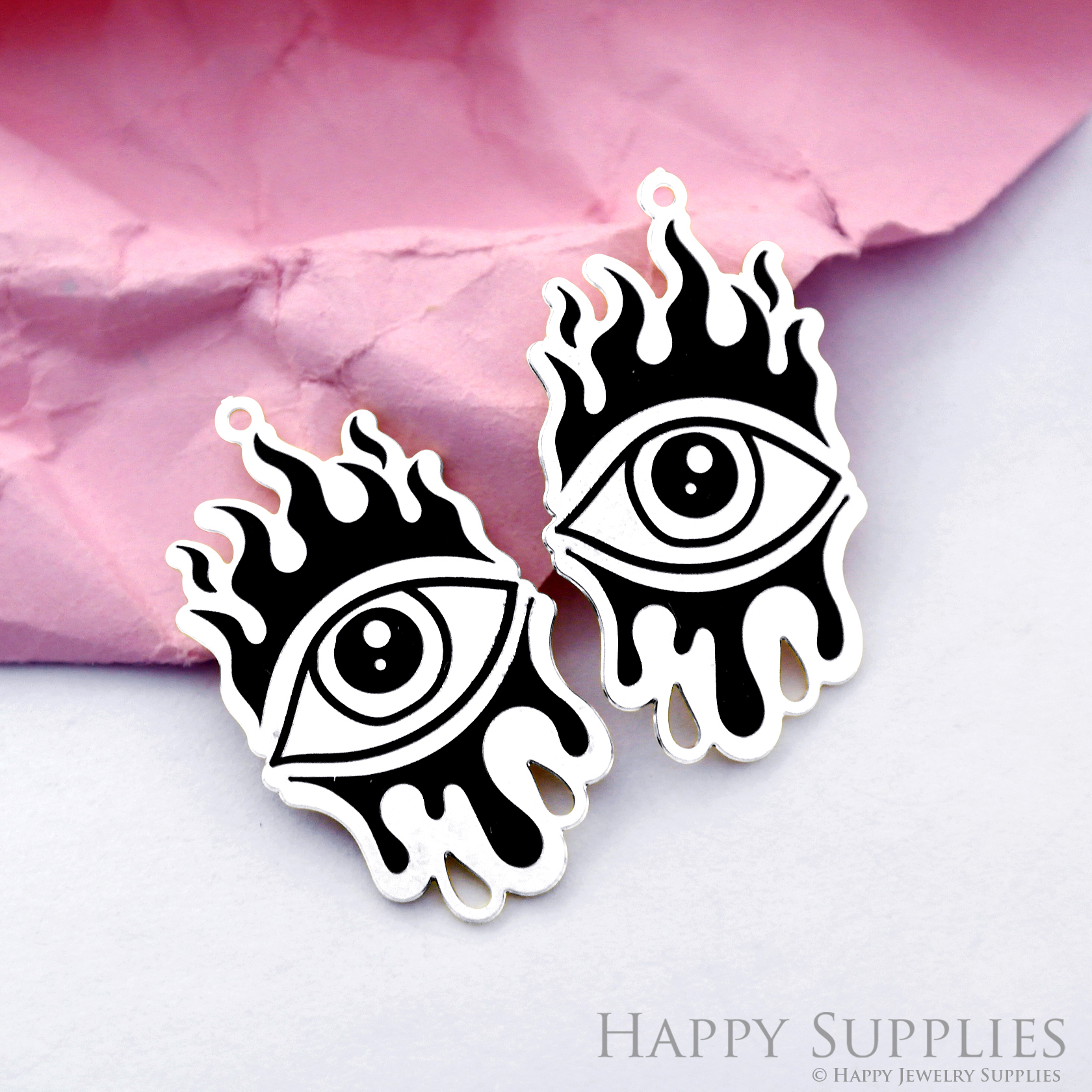 Making Jewelry Findings Stainless Steel Bead Metal Pendant Laser Cut Engraved Black Eye Charms For DIY Necklace Earrings (ESD152)