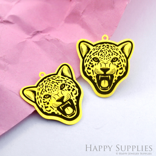 Making Jewelry Findings Raw Brass Bead Pendant Laser Cut Engraved Black Leopard Charm For DIY Necklace Earrings(ERD103)