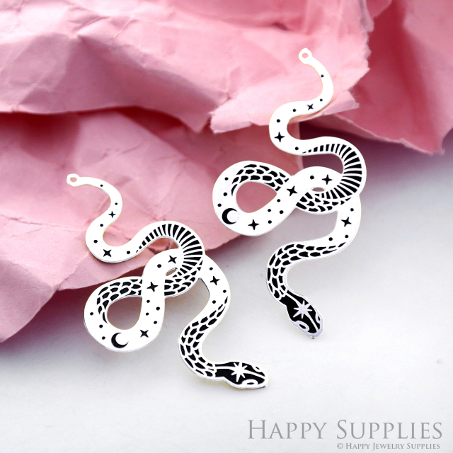 Making Jewelry Findings Stainless Steel Bead Metal Pendant Laser Cut Engraved Black Snake Charms For DIY Necklace Earrings (ESD175)