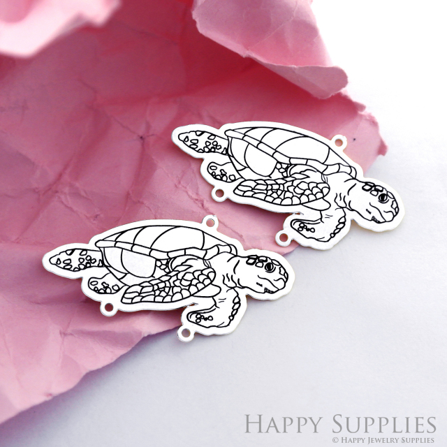Making Jewelry Findings Stainless Steel Bead Metal Pendant Laser Cut Engraved Black Sea Turtle Charms For DIY Necklace Earrings (ESD179)