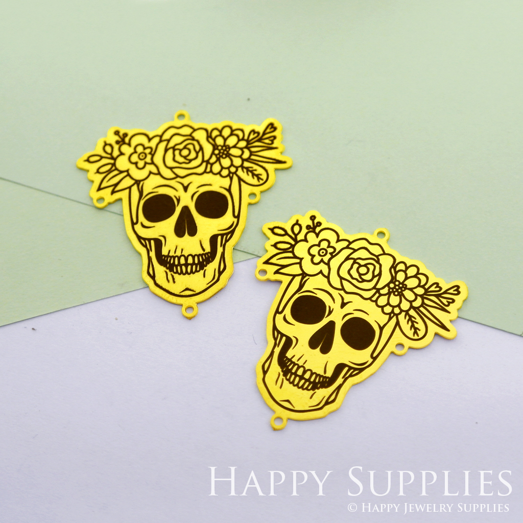 Making Jewelry Findings Stainless Steel Bead Metal Pendant Laser Cut Engraved Black Skull Charms For DIY Necklace Earrings (ESD79)