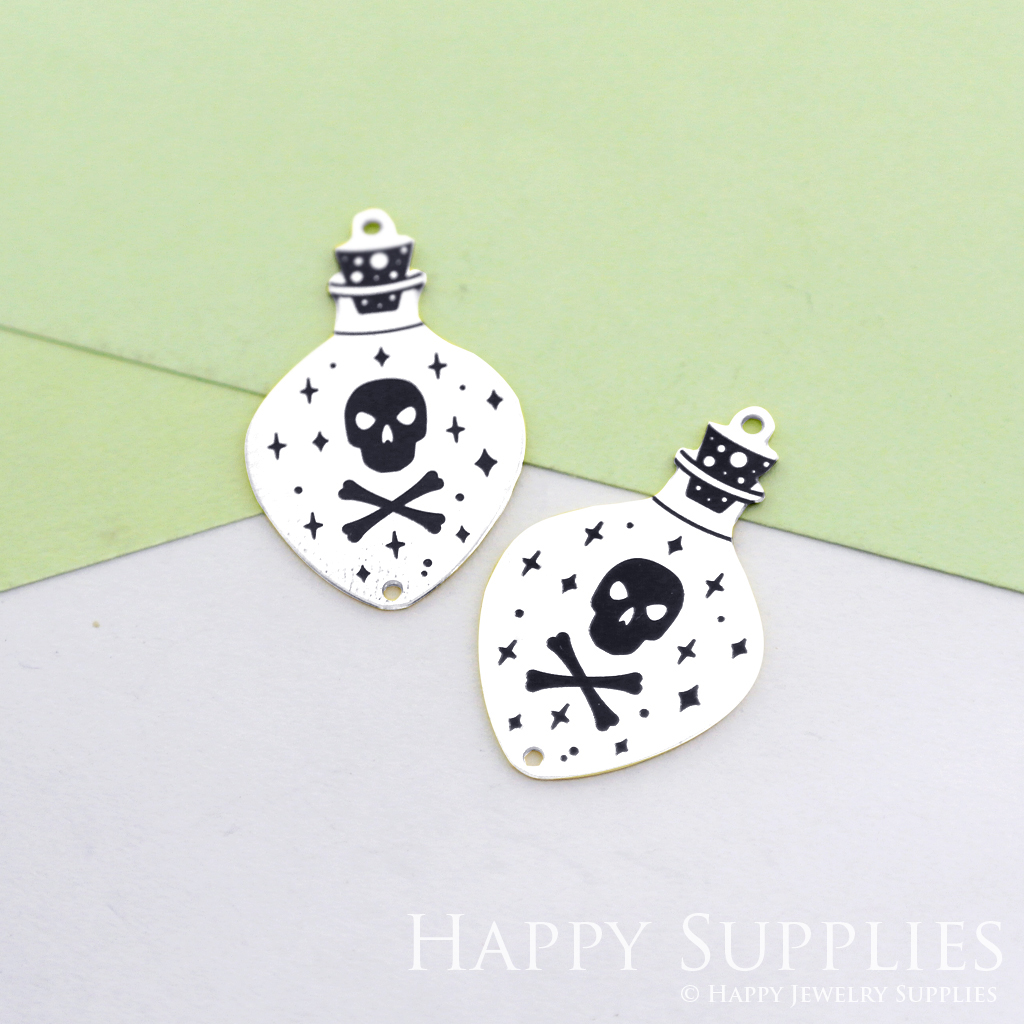 Making Jewelry Findings Stainless Steel Bead Metal Pendant Laser Cut Engraved Black Skull Charms For DIY Necklace Earrings (ESD85)