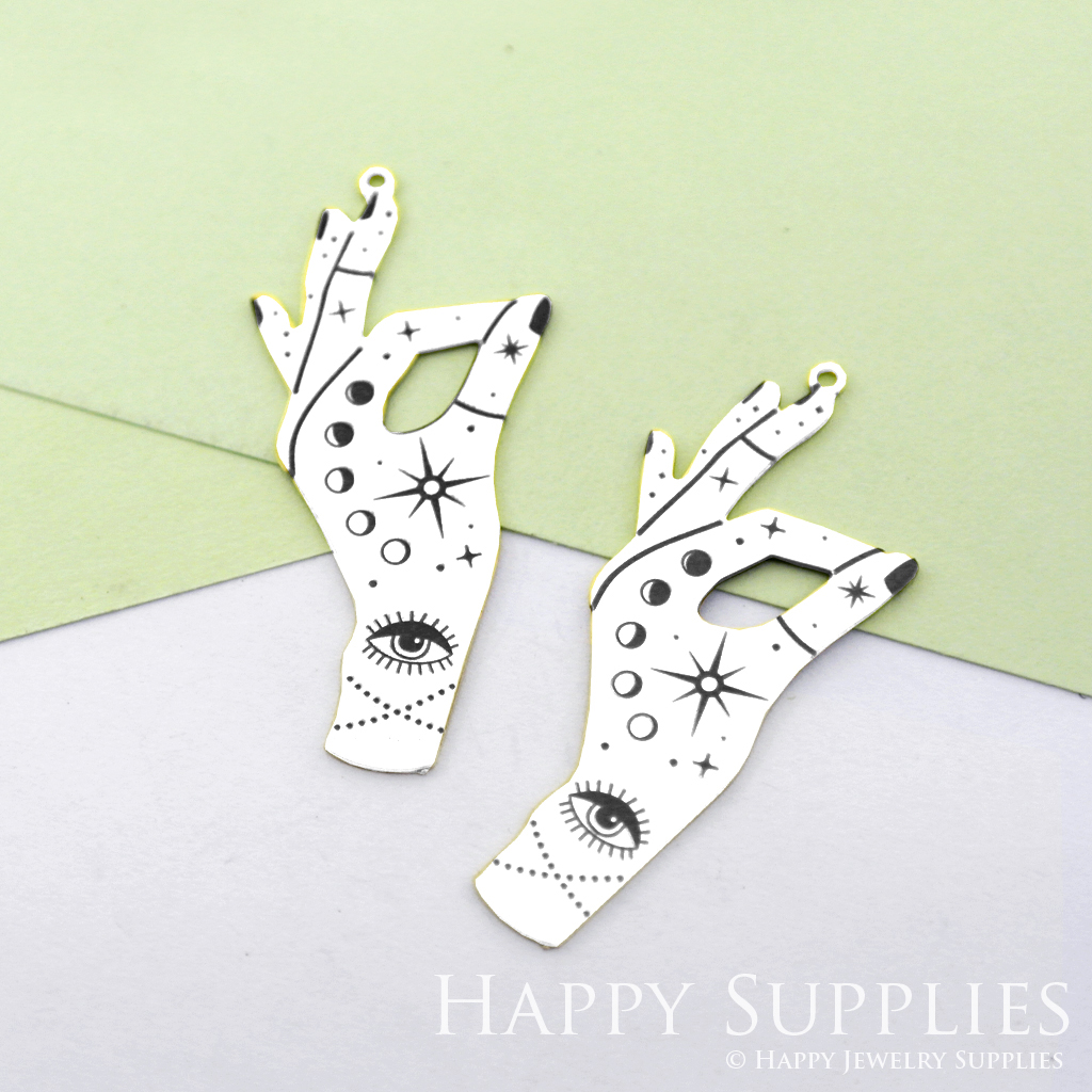 Making Jewelry Findings Stainless Steel Bead Metal Pendant Laser Cut Engraved Black Hand Charms For DIY Necklace Earrings (ESD90)