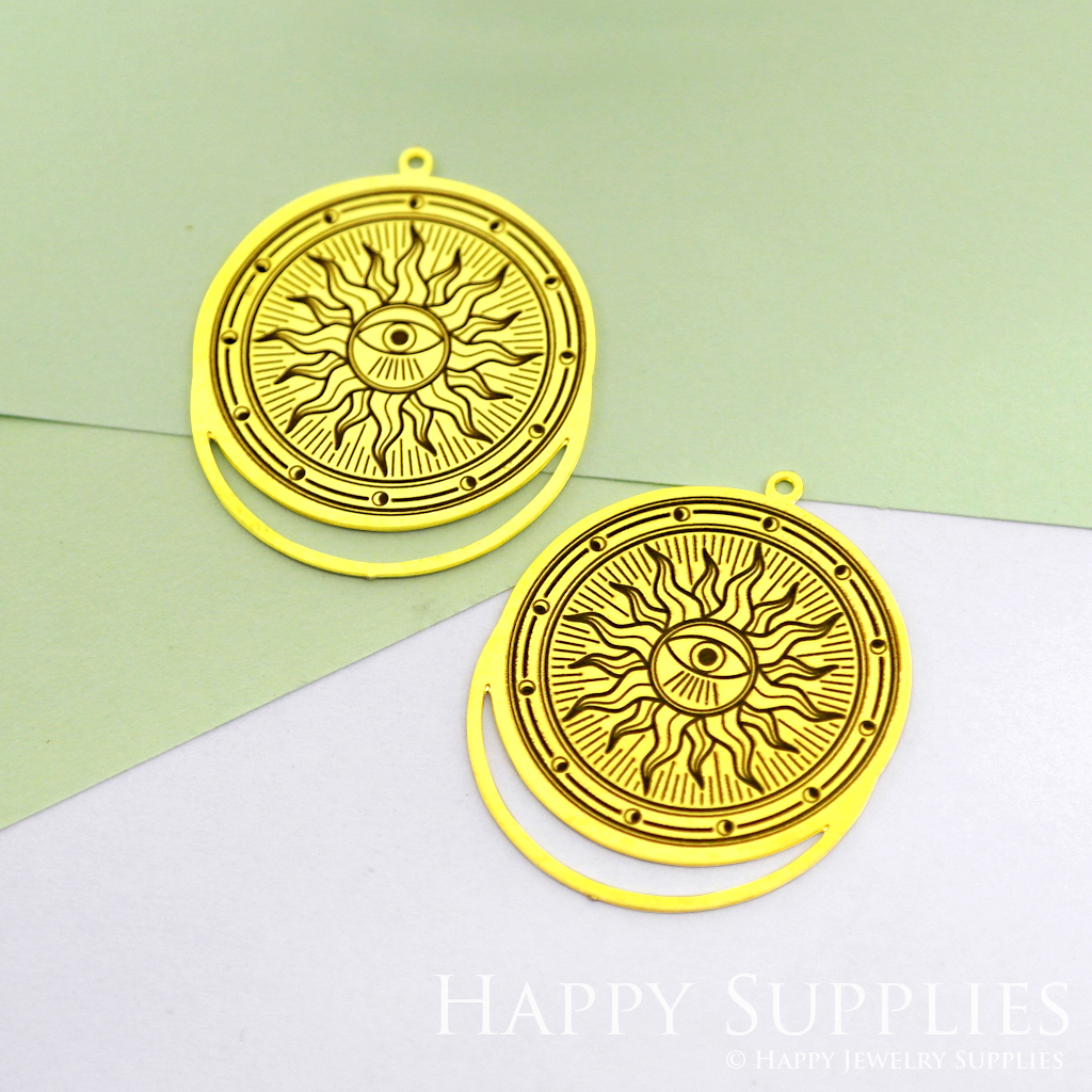 Making Jewelry Findings Raw Brass Bead Pendant Laser Cut Engraved Black Geometry Charm For DIY Necklace Earrings(ERD72)