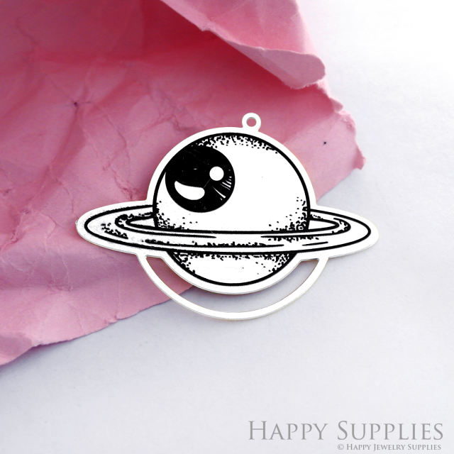 Making Jewelry Findings Stainless Steel Bead Metal Pendant Laser Cut Engraved Black Planet Charms For DIY Necklace Earrings (ESD181)