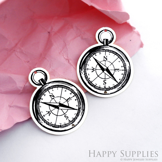 Making Jewelry Findings Stainless Steel Bead Metal Pendant Laser Cut Engraved Black Compass Charms For DIY Necklace Earrings (ESD155)