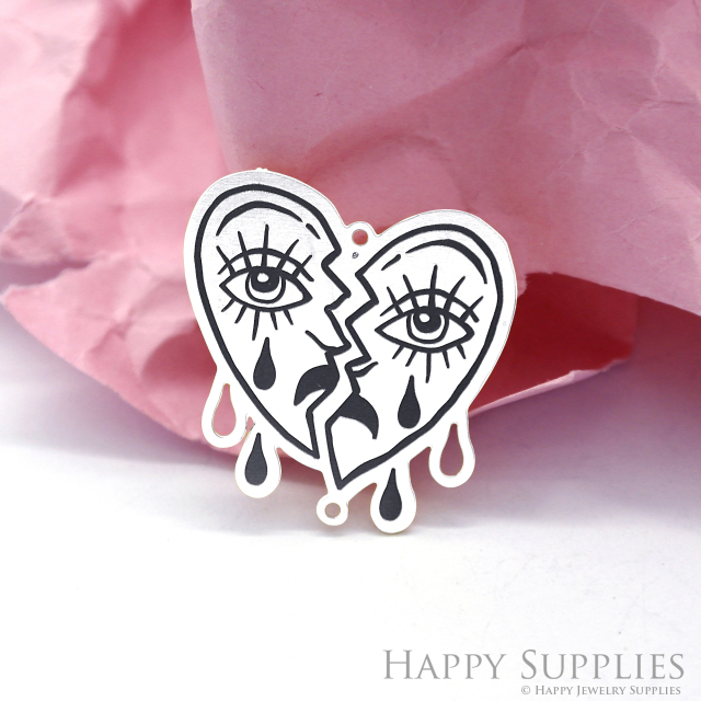 Making Jewelry Findings Raw Brass Bead Pendant Laser Cut Engraved Black Heart Charm For DIY Necklace Earrings(ERD144)
