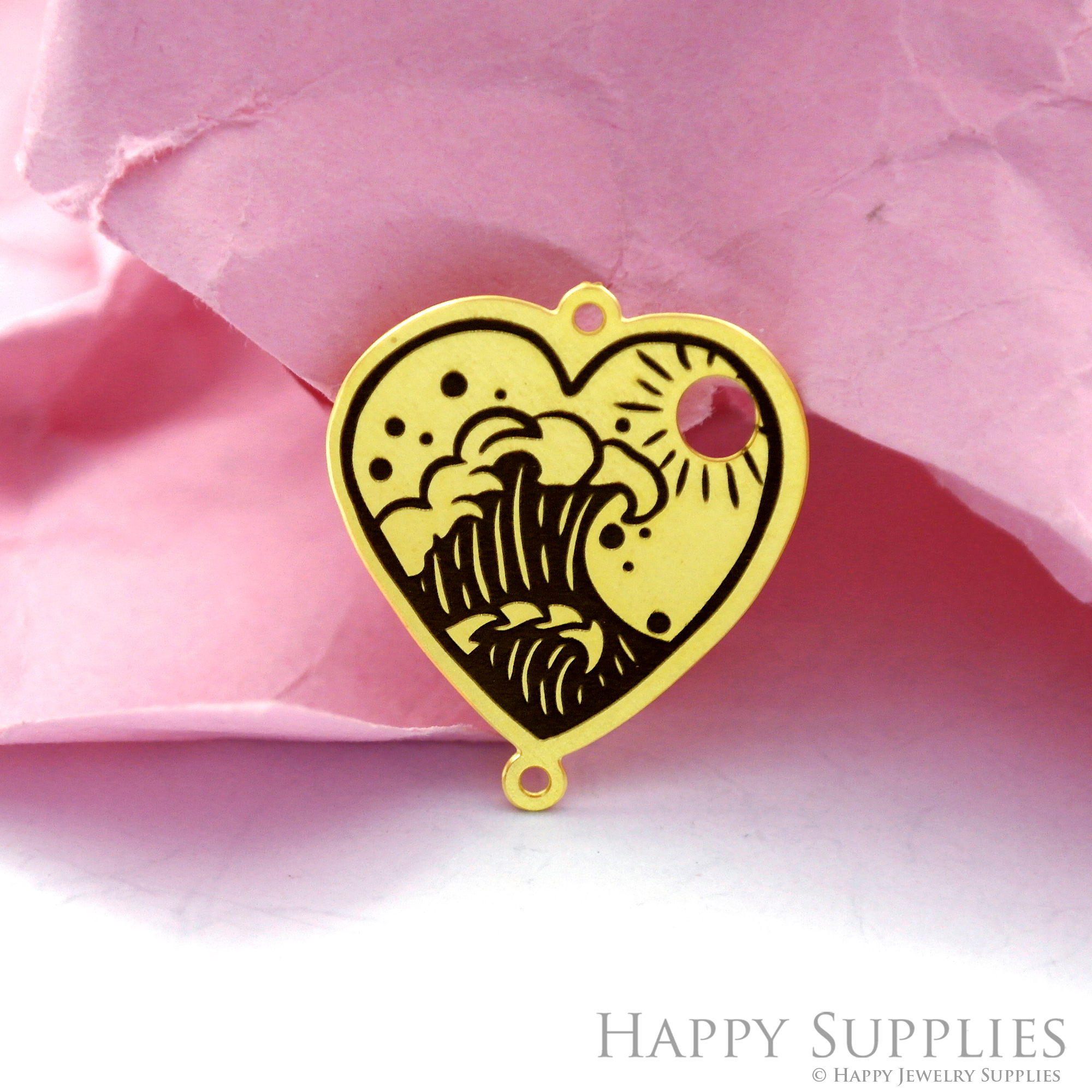Making Jewelry Findings Stainless Steel Bead Metal Pendant Laser Cut Engraved Black Heart Charms For DIY Necklace Earrings (ESD133)