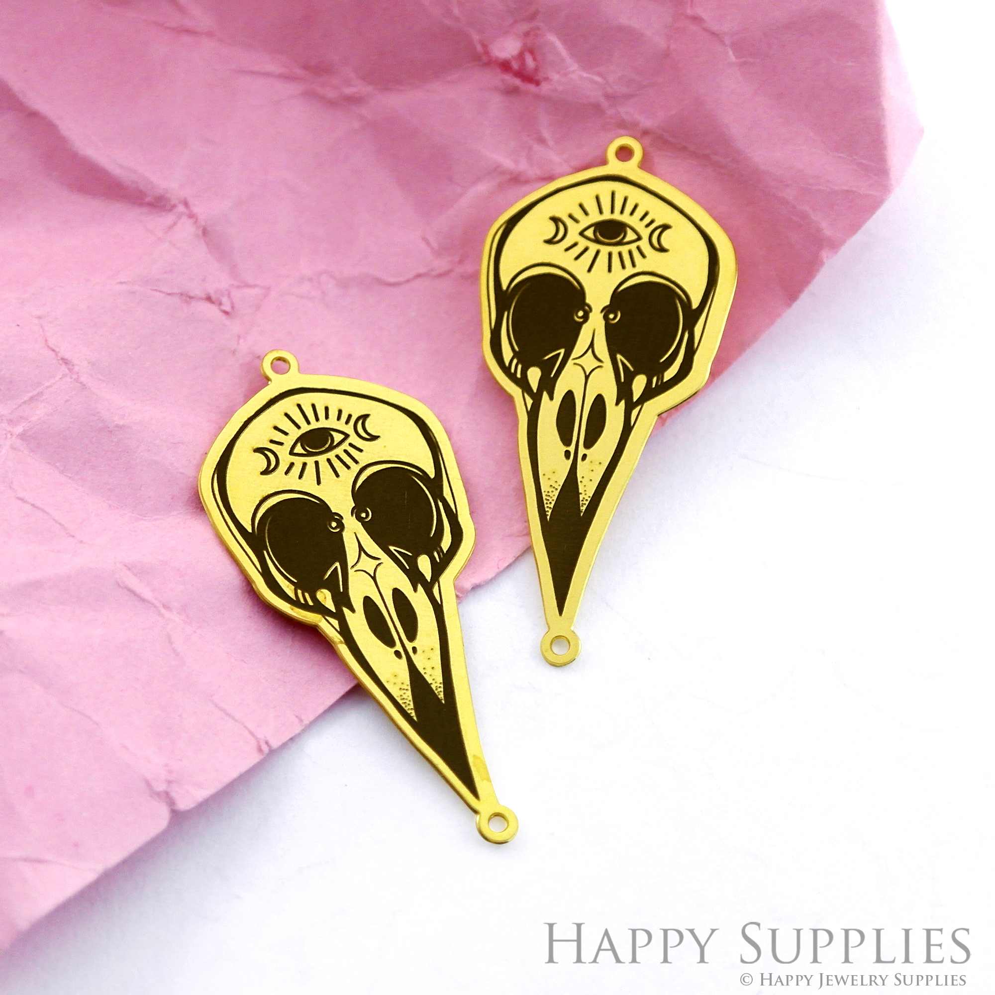 Making Jewelry Findings Stainless Steel Bead Metal Pendant Laser Cut Engraved Black Skull Charms For DIY Necklace Earrings (ESD128)