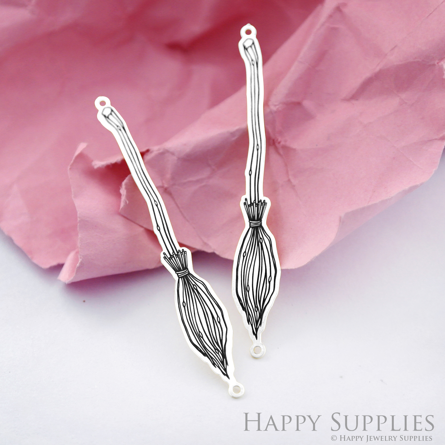 Making Jewelry Findings Stainless Steel Bead Metal Pendant Laser Cut Engraved Black Broom Charms For DIY Necklace Earrings (ESD174)