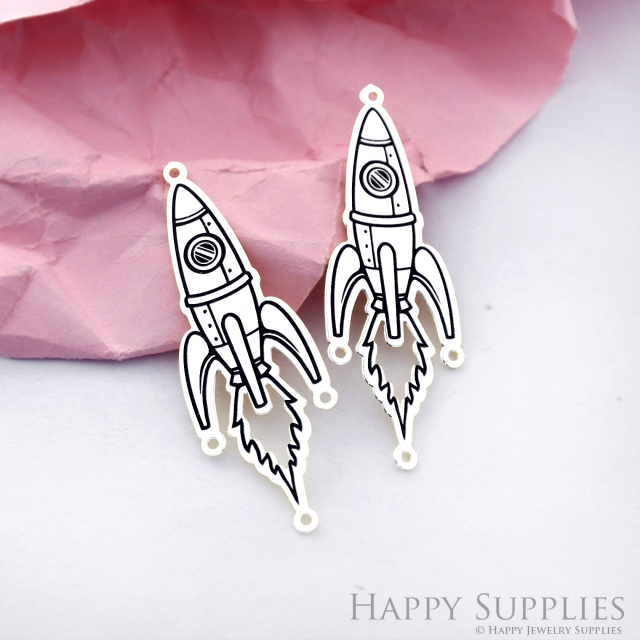 Making Jewelry Findings Stainless Steel Bead Metal Pendant Laser Cut Engraved Black Rocket Charms For DIY Necklace Earrings (ESD169)