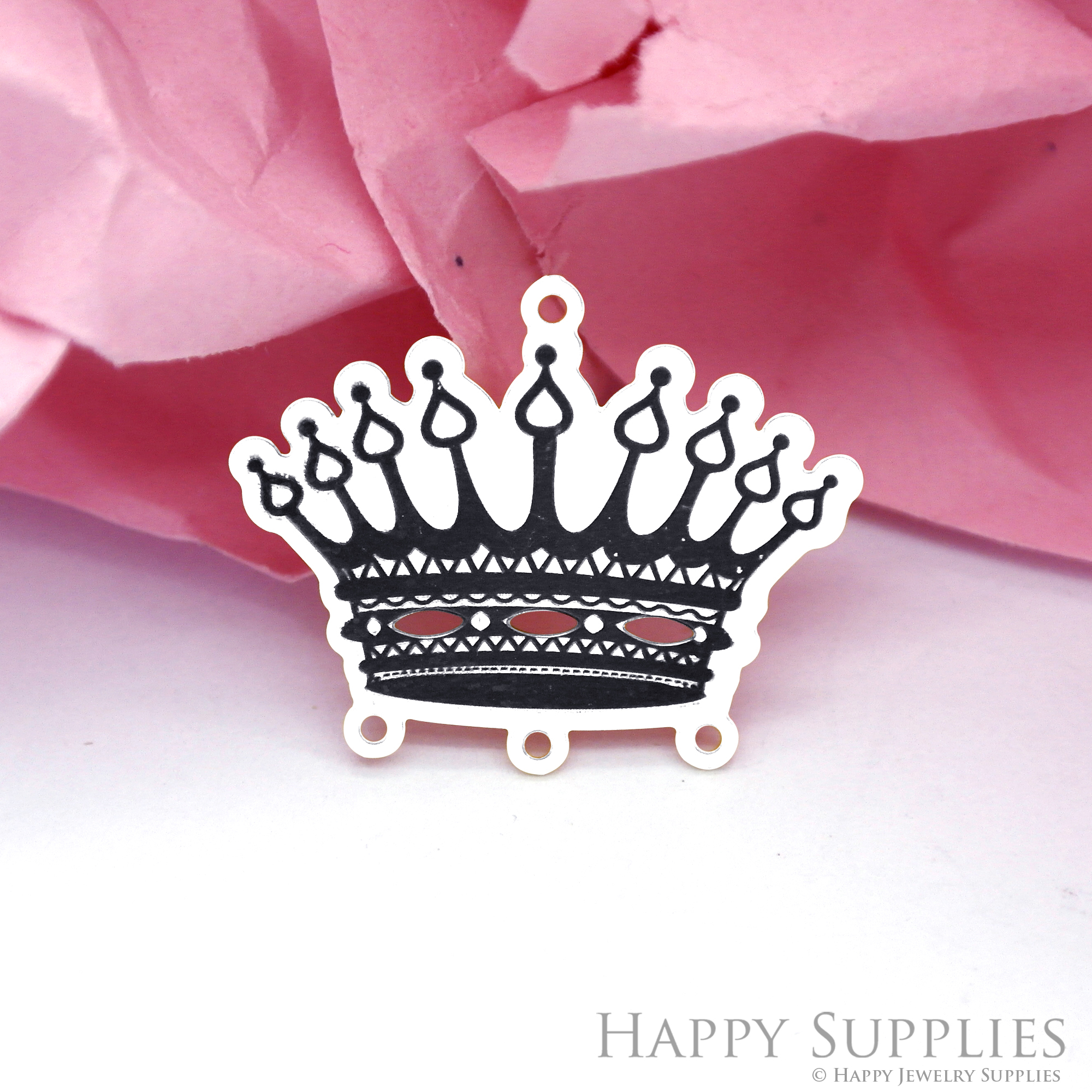 Making Jewelry Findings Raw Brass Bead Pendant Laser Cut Engraved Black Crown Charm For DIY Necklace Earrings(ERD107)