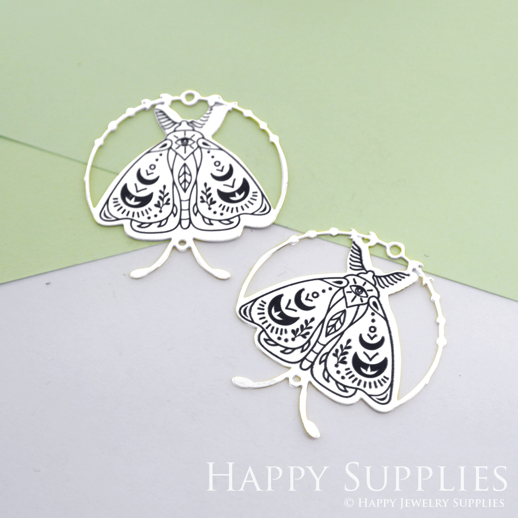 Making Jewelry Findings Stainless Steel Bead Metal Pendant Laser Cut Engraved Black Moth Charms For DIY Necklace Earrings (ESD087)