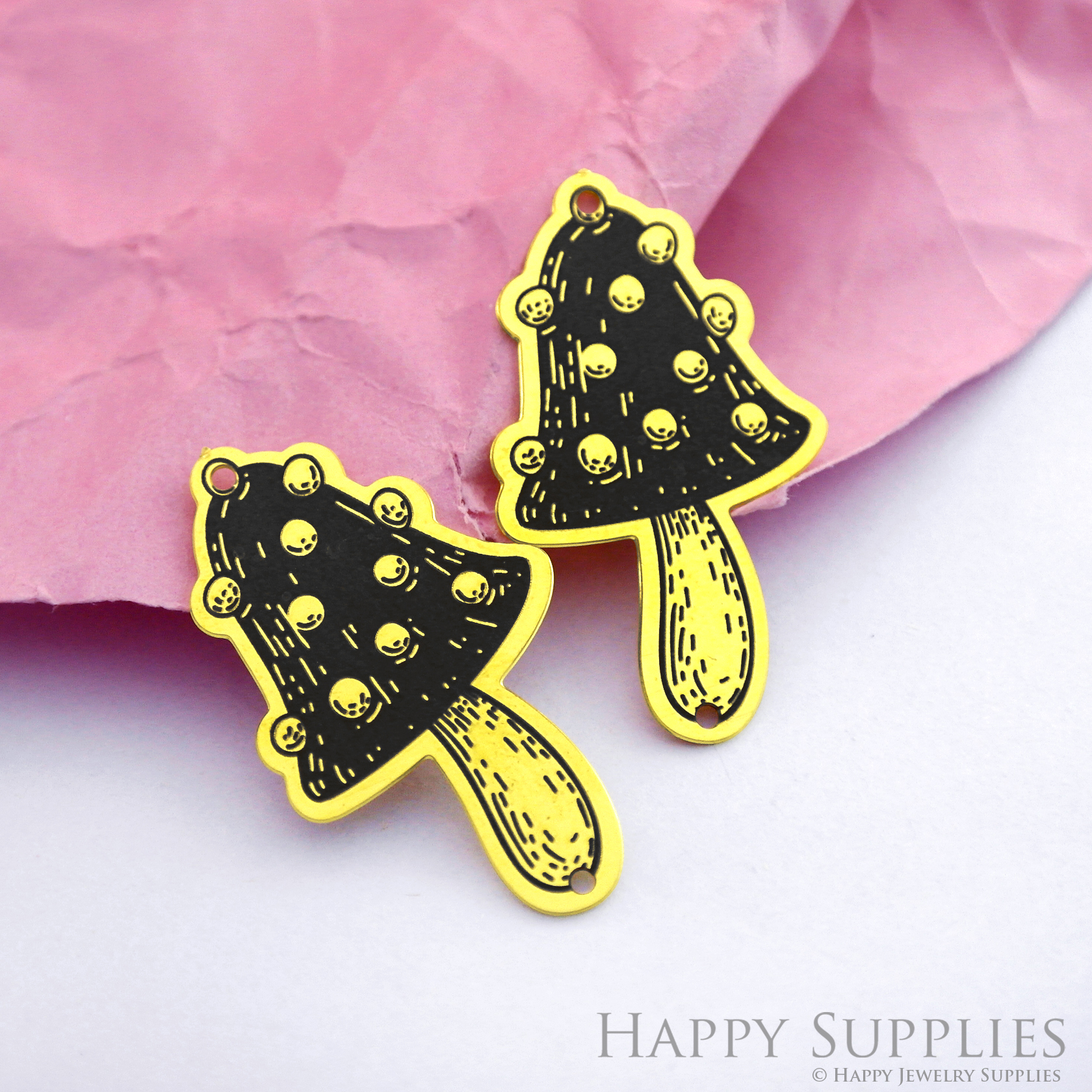 Making Jewelry Findings Stainless Steel Bead Metal Pendant Laser Cut Engraved Black Mushroom Charms For DIY Necklace Earrings (ESD183)