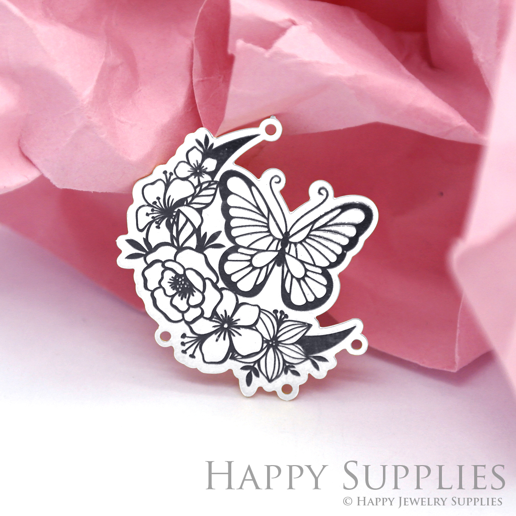 Making Jewelry Findings Stainless Steel Bead Metal Pendant Laser Cut Engraved Black Butterfly Charms For DIY Necklace Earrings (ESD96)