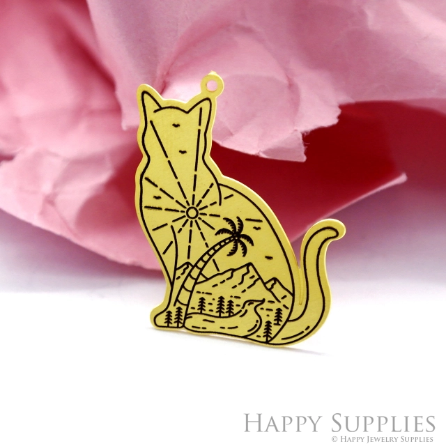 Making Jewelry Findings Stainless Steel Bead Metal Pendant Laser Cut Engraved Black Cat Charms For DIY Necklace Earrings (ESD113)
