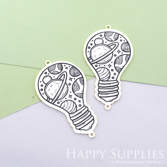 Making Jewelry Findings Raw Brass Bead Pendant Laser Cut Engraved Black Light bulb Charm For DIY Necklace Earrings(ERD73)