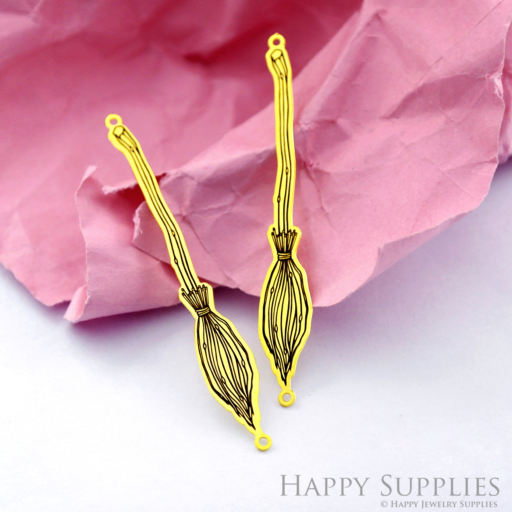 Making Jewelry Findings Stainless Steel Bead Metal Pendant Laser Cut Engraved Black Broom Charms For DIY Necklace Earrings (ESD174)
