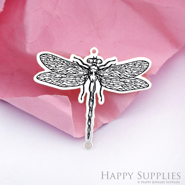 Making Jewelry Findings Stainless Steel Bead Metal Pendant Laser Cut Engraved Black Dragonfly Charms For DIY Necklace Earrings (ESD166)