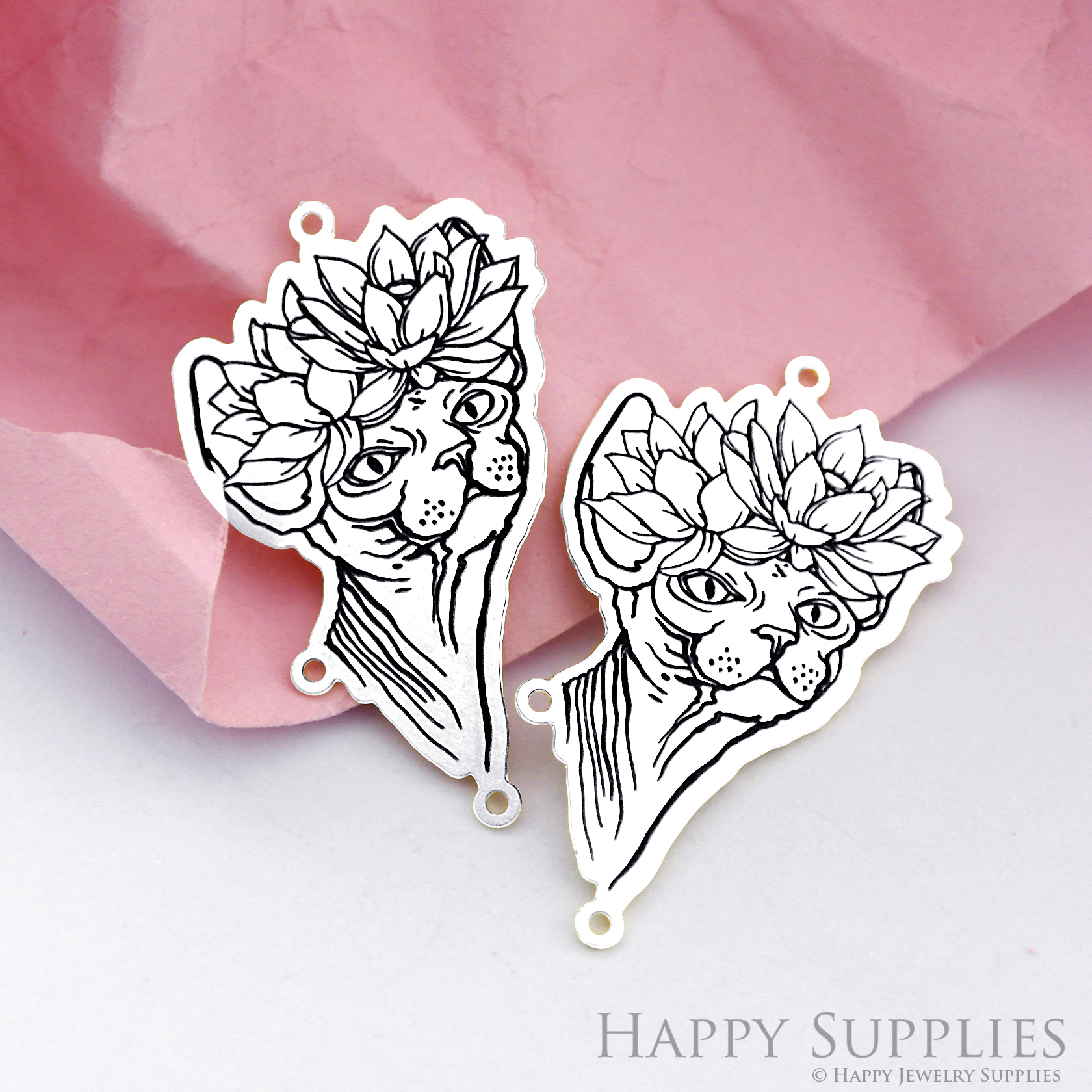 Making Jewelry Findings Stainless Steel Bead Metal Pendant Laser Cut Engraved Black Dog Charms For DIY Necklace Earrings (ESD171)