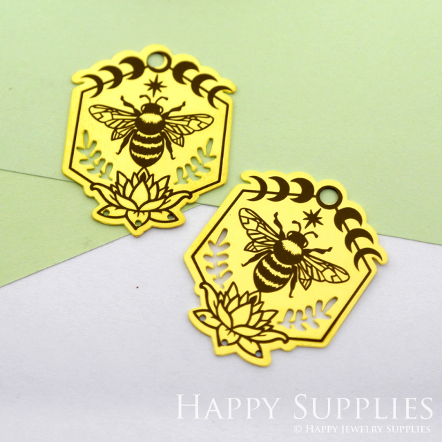 Making Jewelry Findings Stainless Steel Bead Metal Pendant Laser Cut Engraved Black Bee Charms For DIY Necklace Earrings (ESD88)