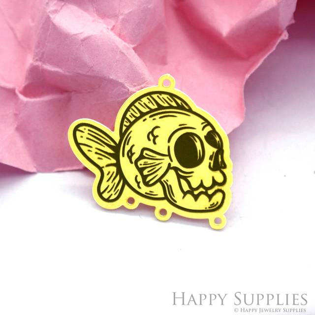 Making Jewelry Findings Stainless Steel Bead Metal Pendant Laser Cut Engraved Black Fish Charms For DIY Necklace Earrings (ESD143)